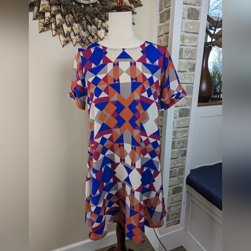 Anthropologie Everly Brand Colorful Geometric Trapeze Dress Size Medium